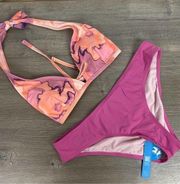 Cupshe  Pink&Orange Watercolor Bikini Set Sz.L NWT