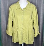 CHRISTOPHER & BANKS XL GREEN LINEN BUTTON UP BLOUSE