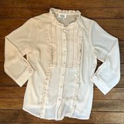 women’s ruffle front blouse tuxedo front ivory size small