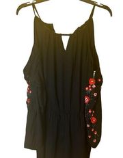 Thalia Sodi cold shoulder cutout romper, lined, embroidered sleeves, ladies XL