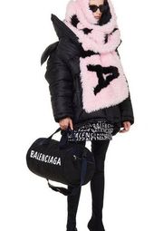 Balenciaga Oversized Faux Fur Logo Pink Scarf NEW