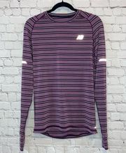 New Balance Purple & Black Striped Base Layer Long Sleeve Top