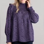 Barbour Women’s Midhurst top purple floral print smocked size 6 NWT