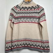 Vintage Sonoma Wool Blend Fair Isle Print Sweater Zipper Detail at Neck Sz Small