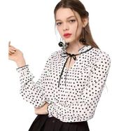 NWT Womens Allegra K Polka Dot Tie Neckline Flounce Long Sleeve Blouse Top - XS