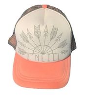 O’neill women's snap back hat, peach, grey and white