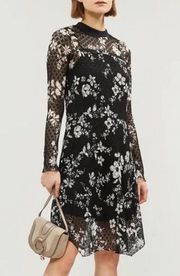 See By Chloé Semi-Sheer Lace Slip Dress Floral Pattern AOP Black White size L