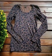 long sleeve damask print top black brown