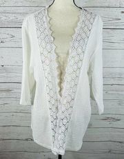 Style & Co Small/Medium S/M Jacket Open Front Crochet Accent 3/4 Sleeves Gauzy