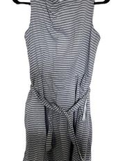 Anne Klein grey and white striped sleeveless dress with pockets size 6