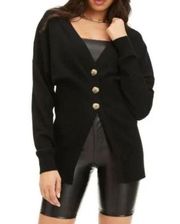NWT GOOD AMERICAN Cardigan Sweater Size 3/4 L XL Ribbed Knit Black