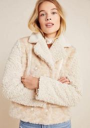 Marrakech Anthropologie Faux Fur & Sherpa Off White Moto Jacket Small