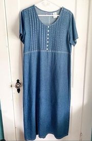 Cottage Cotton Vintage Denim Maxi Dress White Flower  Oversized Prairie S