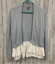 Chelsea28 Gray Cashmere Blend Open Cardigan Pleated Accent Super Soft