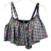 TORRID Womens Metallic Mermaid Print Wireless V Flounce Bikini Swim Top Size L