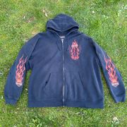 2011 skull flames zip up hoodie sweatshirt - size XXL