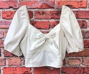 Cream Airy and Bohemian Short Sleeve Square Neck  Crop Top