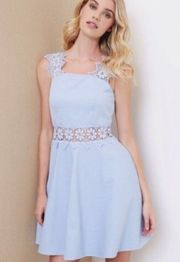 Ted Baker Monna Light Blue Fit & Flare Lace Trim Mini Dress size XS