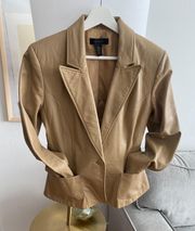 Vintage Women's Beige Leather Jacket Blazer Size 6 Fitted