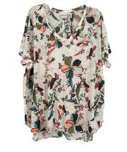 NEW Rachel Roe 100% Linen Floral Slub Knit Top Boho Ivory Pink Short Sleeve 2X