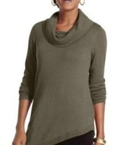 Chico’s Asymmetrical Cowl Neck Olive Green Sweater - Chico’s Size 1/M GUC