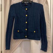 Tahari Blue Gold Button Cardigan Sweater