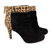 Bandolino Bdebere Black Leopard Zip Suede Leather Real Fur Stiletto Boots 6.5