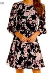 Eliza J black and pink long sleeved floral dress size 18W.