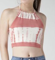 Forever 21 Pink and White Tie-Dye Halter Tie Crop Top