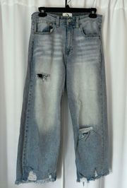 High Waisted Distressed Ripped Hem Crop Flared Wide Leg Jeans Size 28