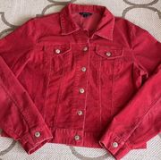 Lands’ End red button front corduroy waist length jacket