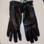 Adrienne Vittadini Tech savvy Leather Gloves w Ruffles