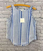 Beach Lunch Lounge Blue Striped Linen Blend Sleeveless Top Size XS