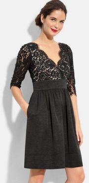 Lace Bodice Fit and Flare Dress in Black Size 8