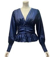 JASON Wu Couture Blue Satin Blouse Size Extra Small Shirt