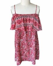 MASSINI Boho Orange Red Paisley Bohemian Off The Shoulders Dress ~ Women's XL