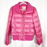 Juicy Couture Puffer Bomber Down Jacket Coat Passion Pink Barbiecore Bubblegum