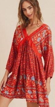 ✨
Cherry Red Floral BOHO Deep V Neck Tassel Tie Low Back Tunic Mini Dress✨