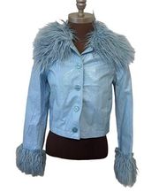 Urban Outfitters MIA Faux Fur Jacket Pleather Vinyl Blue Size Small New with Tag