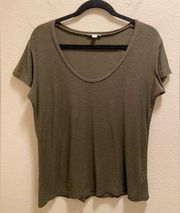 James Perse Deep V-Neck Short Sleeve T-Shirt In Army Green Size Large