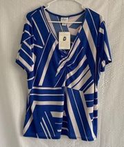 NWT JACLYN SMITH BLUE AND WHITE XL BLOUSE