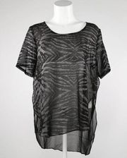 REVOLVE x Lucy Paris Women's Top Size:L Sheer Zebra-Print Black Silver