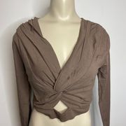 NWT Bobi Front Knot Crop Top MEDIUM Earth Brown Long Sleeve Jersey Knit Casual