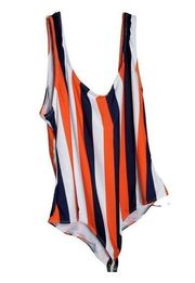 New Boohoo Swimsuit Plus Size 20 One Piece Orange Scoop Back Stripe Pool Beach