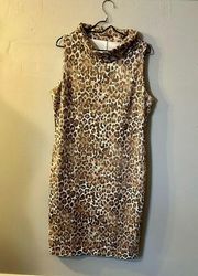 J. Mclaughlin Microsuede Leopard Print Cowlneck Sleeveless Sheath Dress Size XL