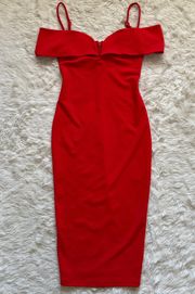 Dress Pretty Woman Midi Off The Shoulder Bodycon in Cherry Red S