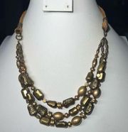 Coldwater Creek Multi Strand Gold Tone Bead and Cord Necklace