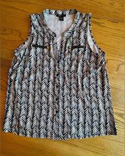 ROBERT LOUIS Women's XL Sleeveless Blue Black Stretch Top Shirt Zippers Tank Top