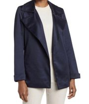 Adrianna Papell Trench Jacket Blazer Women's Size Medium Navy Blue Long Sleeve