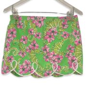 Lilly Pulitzer Lime Green Floral Seahorse Scalloped Embroidered Mini Skirt XXS